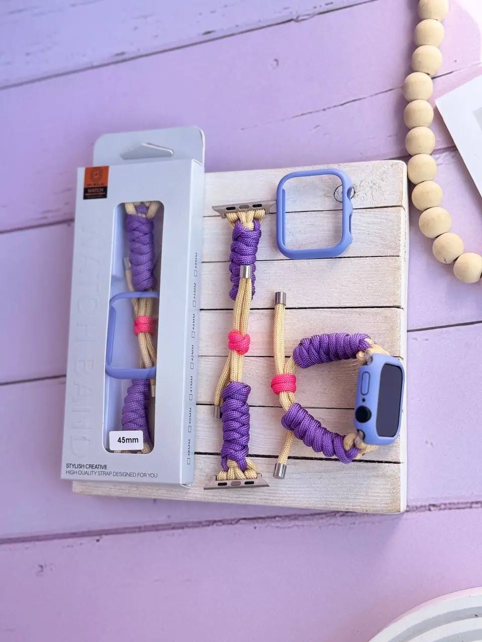 a3ede0 بند اپل واچ بافت بنفش کنفی با گارد سیلیکونی (کدw5060) - تصویر 1