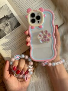 قاب موبایل آیفون پنجه گربه هلوگرامی + بند مچی ست