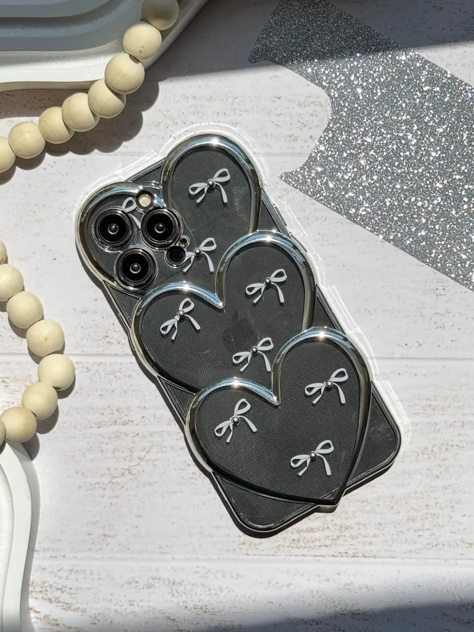 cfd9fb قاب قلبی اکلیلی پاپیونی نگین برجسته (کدC1823) - تصویر 1