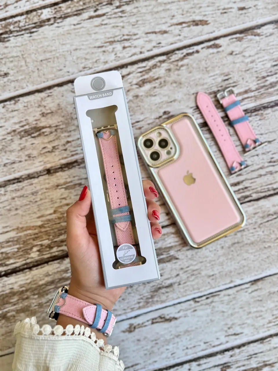 d6bc2f بند اپل واچ کبریتی صورتی قلبی (کدw5064) - تصویر 1