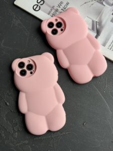 قاب موبایل خرس مینیمال پاستیلی سیلیکونی صورتی - تصویر 2